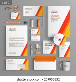 White stationery template design with red and yellow lines. Documentation for business.