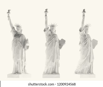 White Statue of Liberty Set, New York landmark, American symbol Vector Isolated 3D Rendering