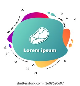 White Steak meat icon isolated on white background. Abstract banner with liquid shapes. Vector Illustration