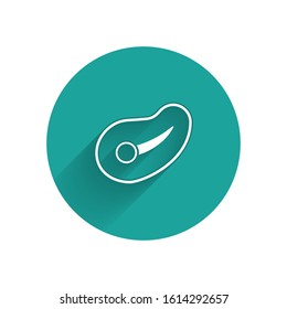 White Steak meat icon isolated with long shadow. Green circle button. Vector Illustration