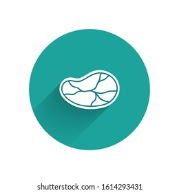 White Steak meat icon isolated with long shadow. Green circle button. Vector Illustration