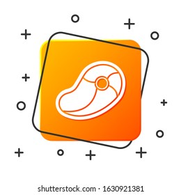 White Steak meat icon isolated on white background. Orange square button. Vector Illustration