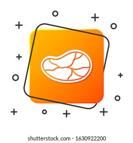 White Steak meat icon isolated on white background. Orange square button. Vector Illustration