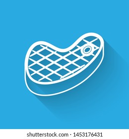 White Steak meat line icon isolated with long shadow. Vector Illustration