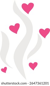 White steam curls with floating pink hearts in vertical layout, ideal for romantic beverages, Valentine art, and warm drink visuals.
