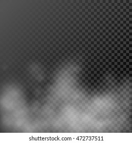 White steamy haze on transparent  background. Vector evaporating fume