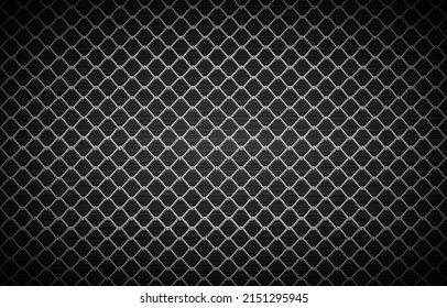 White steel wire net in front of dark metal texture background, Grid pattern, steel wire mesh fence wall background, Chain Link Fence with White Background.