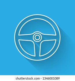 White Steering wheel icon isolated with long shadow. Car wheel icon. Vector Illustration