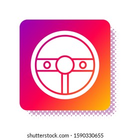 White Steering wheel icon isolated on white background. Car wheel icon. Square color button. Vector Illustration
