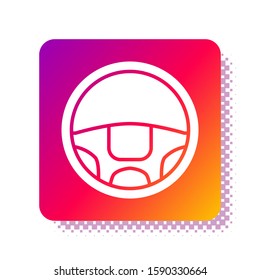 White Steering wheel icon isolated on white background. Car wheel icon. Square color button. Vector Illustration