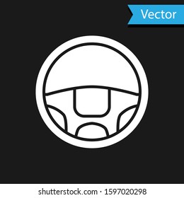 White Steering wheel icon isolated on black background. Car wheel icon.  Vector Illustration