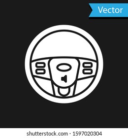 White Steering wheel icon isolated on black background. Car wheel icon.  Vector Illustration