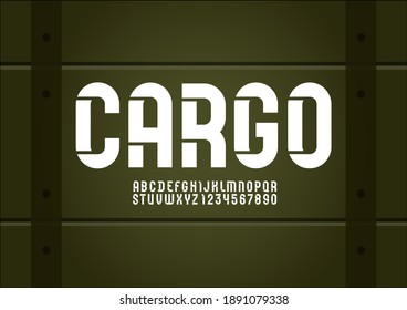 White Stencil font, condensed military alphabet, modern letters and numbers, vector illustration 10EPS