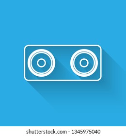 White Stereo speaker icon isolated with long shadow. Sound system speakers. Music icon. Musical column speaker bass equipment. Vector Illustration