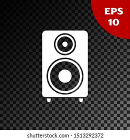 White Stereo speaker icon isolated on transparent dark background. Sound system speakers. Music icon. Musical column speaker bass equipment.  Vector Illustration