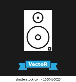 White Stereo speaker icon isolated on black background. Sound system speakers. Music icon. Musical column speaker bass equipment.  Vector Illustration