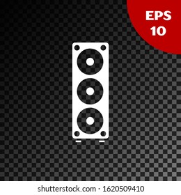 White Stereo speaker icon isolated on transparent dark background. Sound system speakers. Music icon. Musical column speaker bass equipment.  Vector Illustration