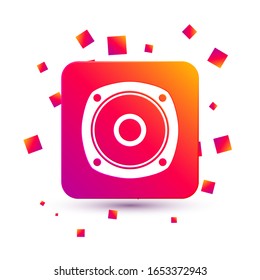 White Stereo speaker icon isolated on white background. Sound system speakers. Music icon. Musical column speaker bass equipment. Square color button. Vector Illustration