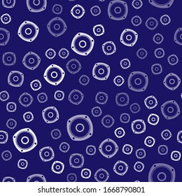 White Stereo speaker icon isolated seamless pattern on blue background. Sound system speakers. Music icon. Musical column speaker bass equipment.  Vector Illustration