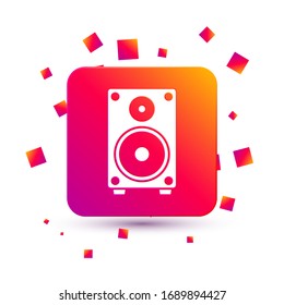 White Stereo speaker icon isolated on white background. Sound system speakers. Music icon. Musical column speaker bass equipment. Square color button. Vector Illustration