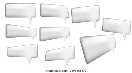 White sticker for collage or note. Speech bubbles with realistic texture. Emotional message. Vector illustration. Paper sticker, a conversation cloud.