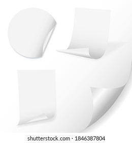 White sticker mock up. Round and square geometric shape. Vector 3d illustration 