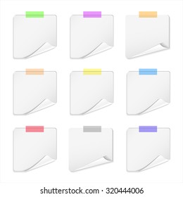 White sticker or note paper on white background. Vector illustration