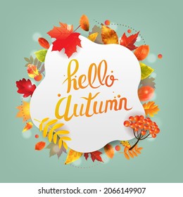 White Sticker Notes With Autumn Text With Gradient Background, Vector Illustration