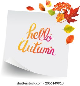White Sticker Notes With Autumn Text With Gradient Background, Vector Illustration