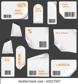 white sticker set with bar codes. vector illustration