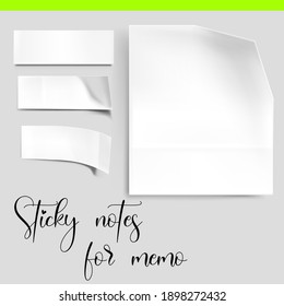 Etiquetas blancas de diferentes formas con bordes de sombra y plegados, etiquetas, notas adhesivas para memo