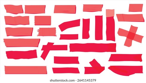 White stickers, glued paper patches and adhesive tapes with wrinkles. set of rectangular blank sticky tags and labels with folds, 3D realistic red cross adhesive tape. Torn pieces of masking tape