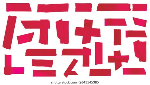 White stickers, glued paper patches and adhesive tapes with wrinkles. set of rectangular blank sticky tags and labels with folds, 3D realistic red cross adhesive tape. Torn pieces of masking tape