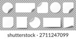 White stickers set. Paper sticky notes mockup with curled corners. Round stickers with peeling corner and shadow. Adhesive blank sticker