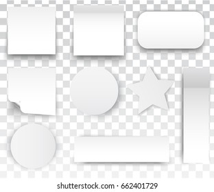  White stickers square. Blank sticky notes set. Sticky reminder notes realistic colored paper sheets office papers with shadow