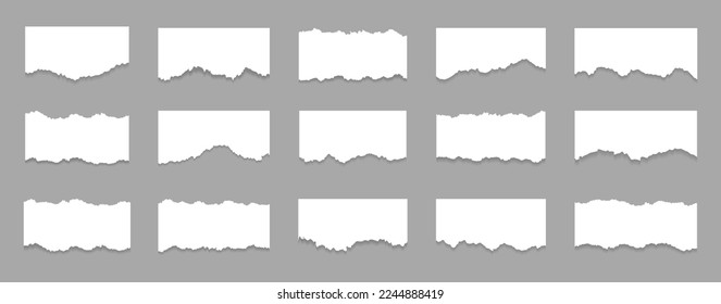 White stickers of torn paper. Pieces of paper strips template