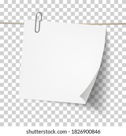 Weiße klebrige Notiz, Metallpapierklammer auf Band. Vorlage für Design. Vektorgrafik