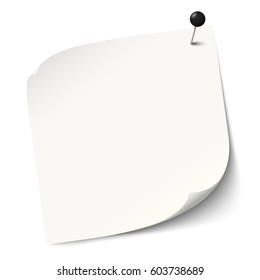 white sticky note with black pin needle on white background