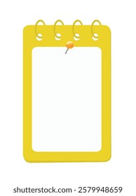 White sticky note. Blank paper. Notebook paper sheet and pin. Realistic metal spiral vector blank notebook isolated on white. White paper on a yellow background. Seamless plain white paper texture. 