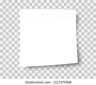 White Sticky Note with Post Note Sticker isolated on transparent background. Sticky note paper. Front view. Ready for your message. Realistic vector illustration