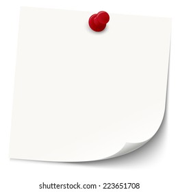 White Sticky Note With Red Pin Needle