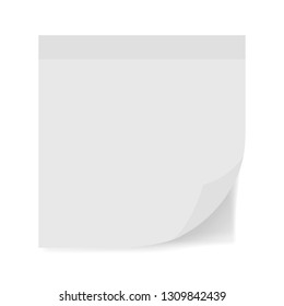 White sticky note with turned up corner isolated on white background. Light from the left.