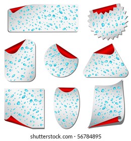 White sticky vector paper with rain drops and red margin isolated on white