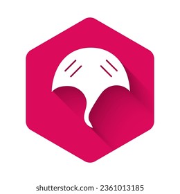 White Stingray icon isolated with long shadow. Pink hexagon button. Vector