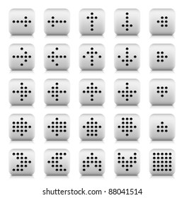 White stone button web internet icon with black dotted arrow sign. Rounded square shape with shadow and gray reflection on white background