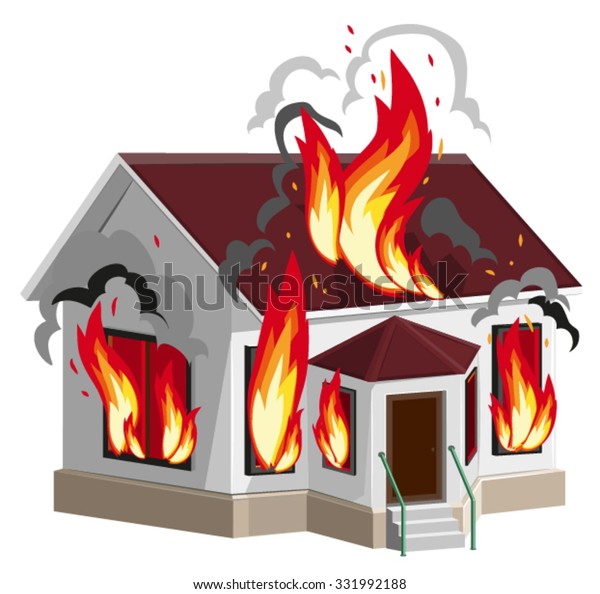 White Stone House Burns Property Insurance Stock Vector (Royalty Free