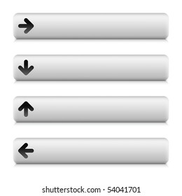 White stone matted navigation panel with arrow sign. Rounded white stone rectangle shapes with shadow and reflection on white