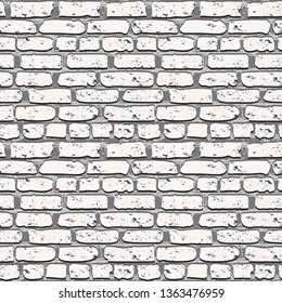 White stone wall art background. Seamless pattern. Repeated Texture of bricks. Template for design. Vector illustration