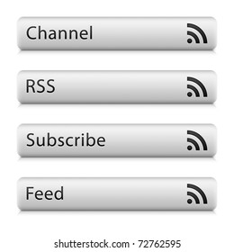 White stone web 2.0 button with RSS sign. Rounded rectangle shape with shadow and reflection on white. 10 eps