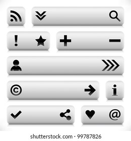 White stone web button with black sign. Variation internet form rounded rectangle shape with black shadow and gray reflection on white background. Vector 8 eps. See more design elements in my gallery